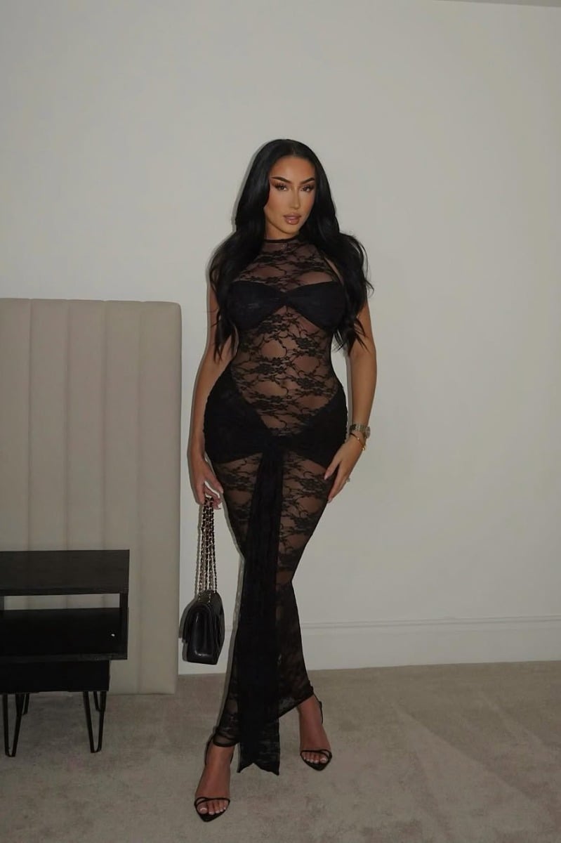 Black Sheer Lace Tie Front Maxi Dress | Nothingbutstyle Black Sheer Lace Tie Front Maxi Dress | Nothingbutstyle