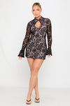 Black Keyhole Cut Out Floral Lace Mini Dress
