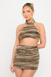 Green Stripe Textured High Neck Top & Mini Skirt Co-Ord