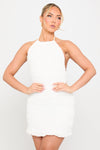White Ruched Halter Neck Open Back Mini Dress