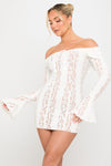 Cream Floral Lace Off Shoulder Mini Dress