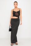 Black Plunge Mesh Cut Out Strappy Maxi Dress