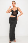 Black Plunge Mesh Cut Out Strappy Maxi Dress