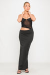 Black Plunge Mesh Cut Out Strappy Maxi Dress
