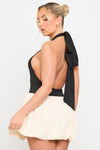 Black Contrast Drop Waist Backless Puffball Mini Dress