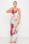 Multi Beaded Floral Print Backless Chiffon Maxi Dress