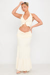 Cream Plunge Ruffle Halter Top & Maxi Skirt Co-Ord