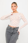White Sheer Floral Lace Long Sleeve Top