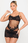 Black Sheer Lace Floral Embroidered Mini Dress