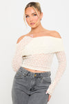 Cream Sheer Lace Off Shoulder Fold Over Top