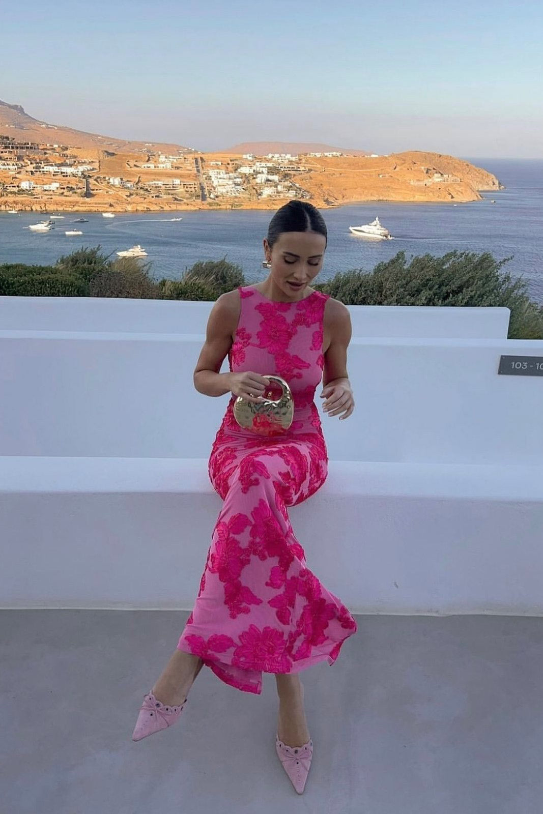 Pink Floral Embroidered Sleeveless Maxi Dress