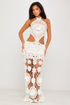 White Crochet Halter Neck Cut Out Maxi Dress