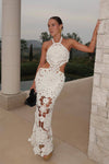 White Crochet Halter Neck Cut Out Maxi Dress