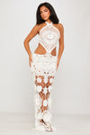 White Crochet Halter Neck Cut Out Maxi Dress