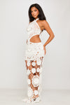 White Crochet Halter Neck Cut Out Maxi Dress