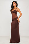 Brown Twist Detail Sheer Panel Maxi Dress