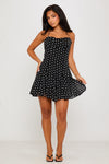 Black Polka Dot Print Halter Neck Mini Dress