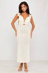 Cream Lace Ruffle Detail Open Back Maxi Dress