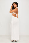 White Crochet Knit Halter Open Back Maxi Dress