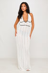 White Sheer Crochet Knit Halter Maxi Dress