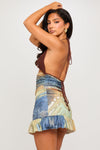 Brown Bejewelled Knit Halter Top & Mini Skirt Co-Ord