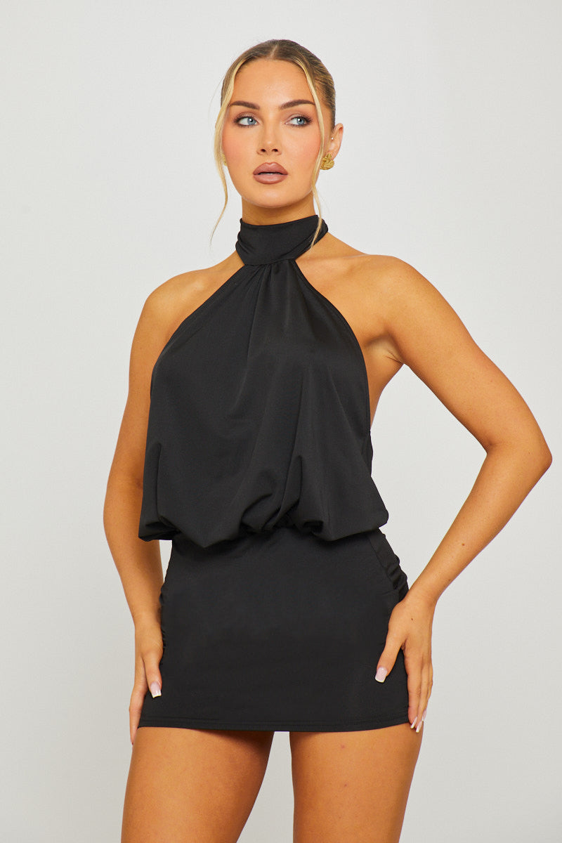 Black Halter High Neck Open Back Mini Dress | Nothingbutstyle Black Halter High Neck Open Back Mini Dress | Nothingbutstyle