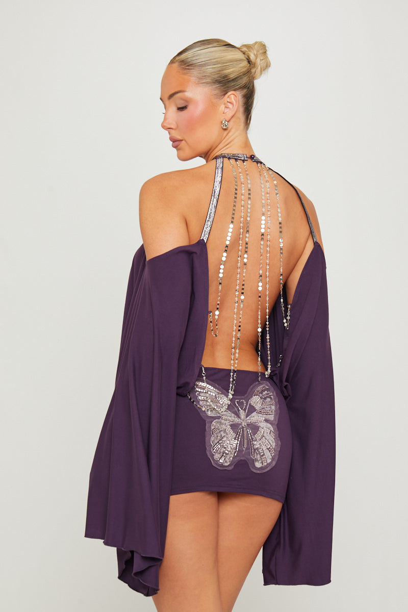 purple butterfly mini dress Elegant Tulle Butterfly Lace Applique Ball Gown Mini Dress Likemychoice