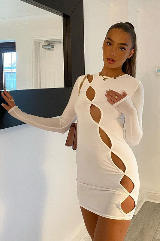 White Cut Out Detail Long Sleeve Bodycon Mini Dress | Nothingbutstyle White Cut Out Detail Long Sleeve Bodycon Mini Dress | Nothingbutstyle