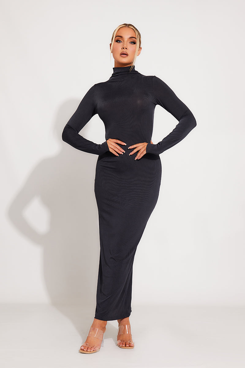 Long Sleeve Black Ribbed High Neck Dress TERNE Long Sleeve Turtleneck Mini Dress Black Size S Long Sleeve Black Ribbed High Neck Dress TERNE Long Sleeve Turtleneck Mini Dress Black Size S