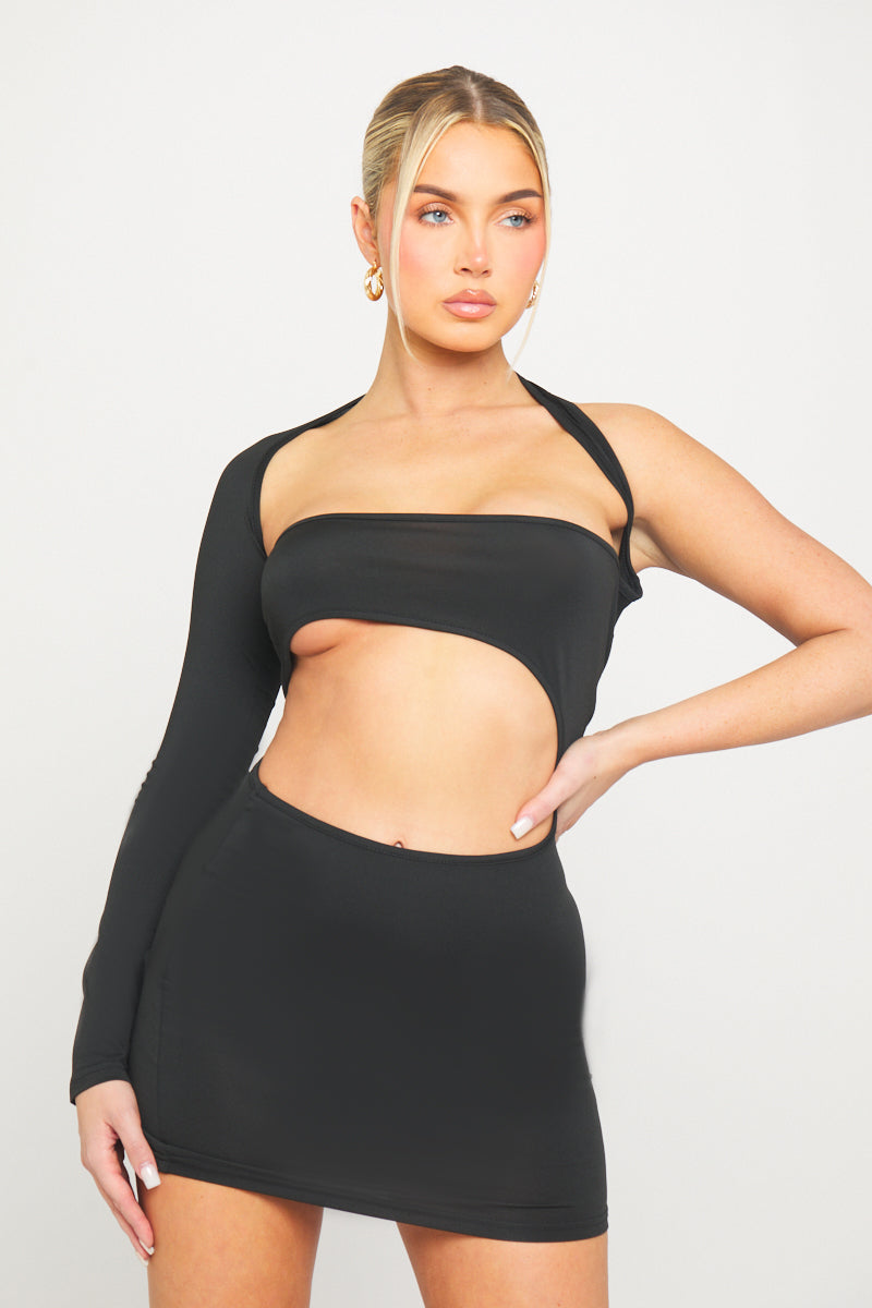Black Cut Out One Sleeve Bodycon Mini Dress Black Cut Out One Sleeve Bodycon Mini Dress