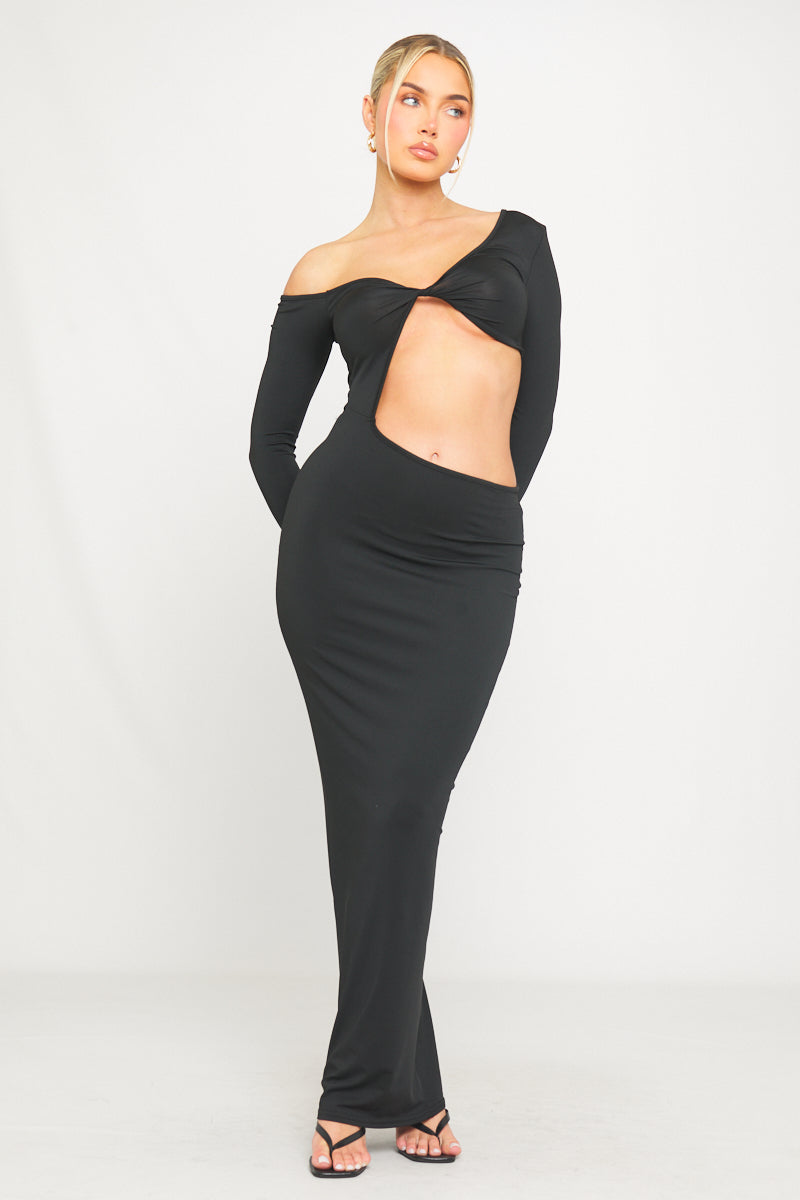 significant other long-sleeve cutout twist maxi dress Express Satin Long Sleeve Cutout Twist Maxi Dress