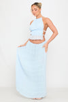 Light Blue Ruched Sheer Halter Top & Maxi Skirt Co-Ord