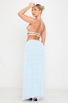 Light Blue Ruched Sheer Halter Top & Maxi Skirt Co-Ord