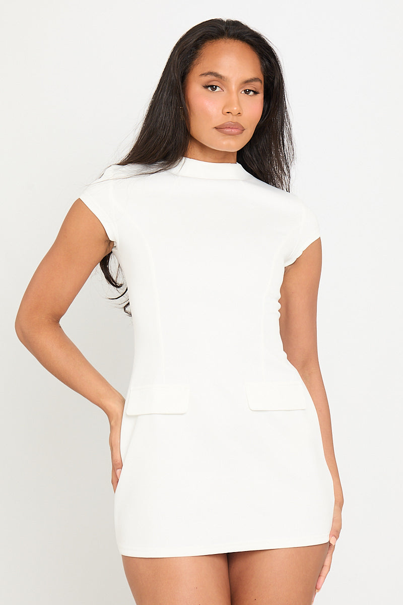 White High Neck Cap Sleeve Mini Dress | Nothingbutstyle White High Neck Cap Sleeve Mini Dress | Nothingbutstyle