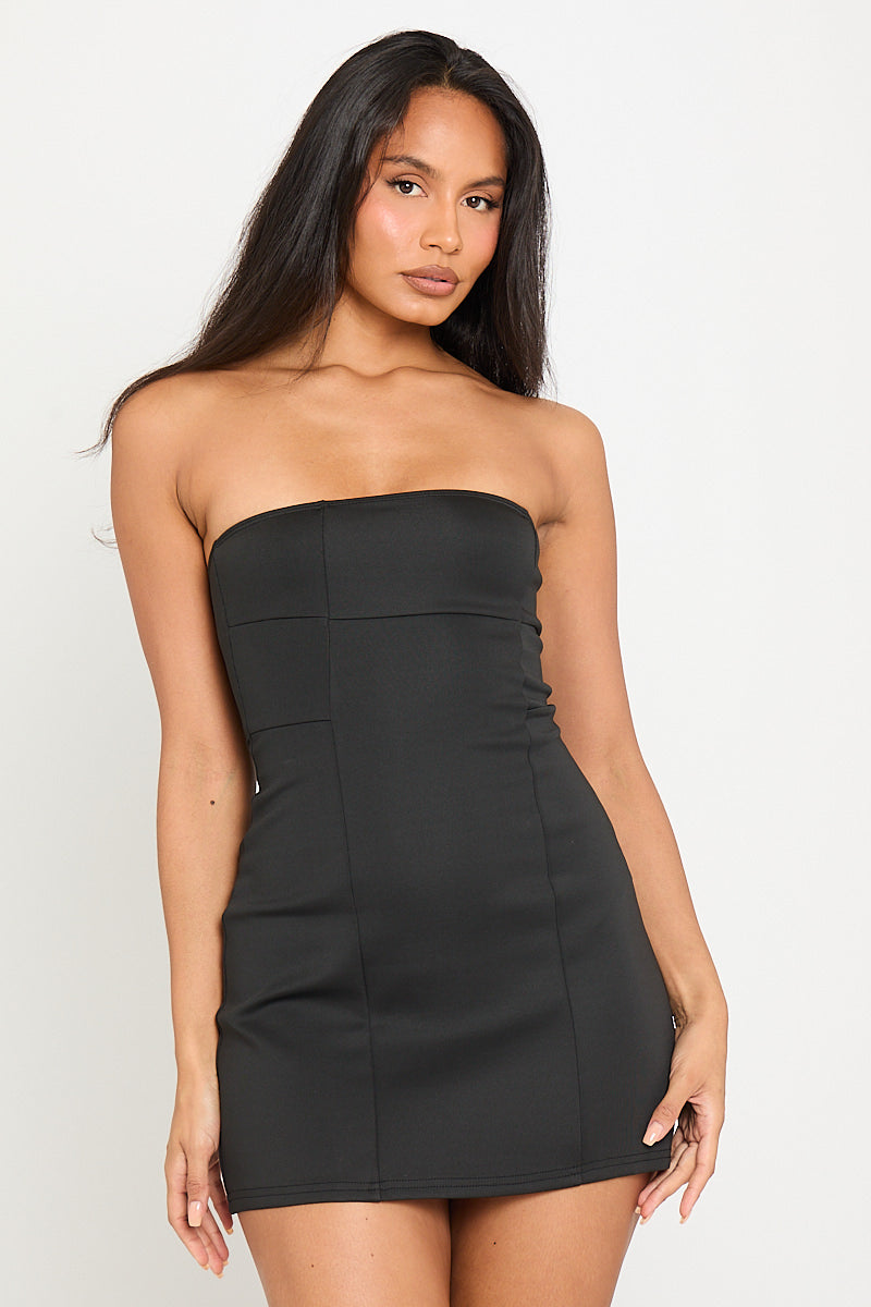 Black Structured Strapless Bandeau Mini Dress Black Structured Strapless Bandeau Mini Dress