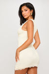 Cream Deep Plunge Lace Detail Mini Dress