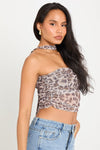 Leopard Print Ruched Bandeau Top With Scarf