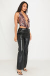 Black Faux Leather High Waist Straight Leg Trousers