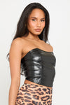 Black Faux Leather Bustier Corset Crop Top