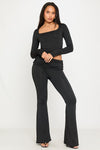 Black Square Neck Crop Top & Fold Over Leggings Co-Ord