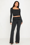 Black Square Neck Crop Top & Fold Over Leggings Co-Ord