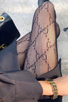 Black Logo Detail Fishnet Tights