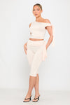 Cream One Shoulder Knot Detail Top & Capri Pants Co-Ord