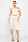 Cream One Shoulder Knot Detail Top & Capri Pants Co-Ord
