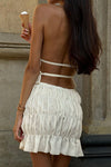 Cream Ruched Sheer Halter Top & Mini Skirt Co-Ord