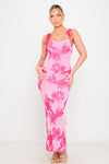 Pink Floral Embroidered Shoulder Tie Maxi Dress