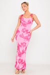 Pink Floral Embroidered Shoulder Tie Maxi Dress