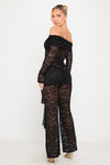 Black Sheer Lace Off Shoulder Fold Over Jumpsuit