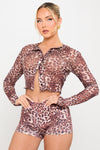 Leopard Print Semi Sheer Button Front Top & Shorts Co-Ord
