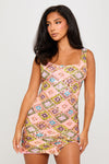 Multi Sequin Diamond Detail Square Neck Mini Dress